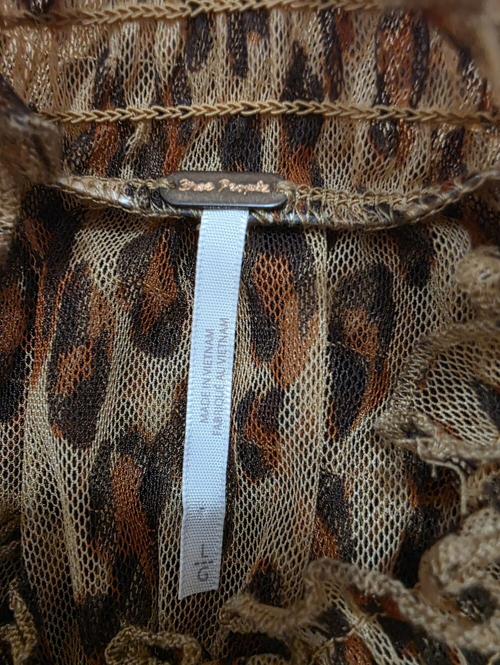 Free People Hello There Smocked Leopard Print Sheer Top Indie Sleaze Y2K Large - Picture 4 of 10